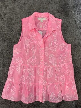 Lilly Pulitzer Pink & White Shell-Print Sleeveless Top women’s size 8 NWT